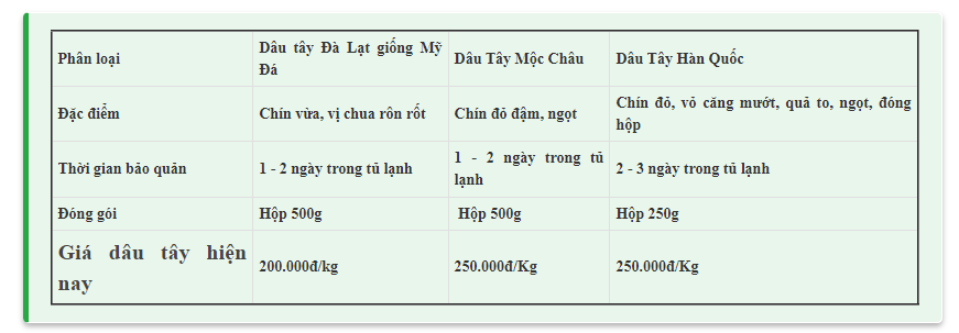 Các loại dâu tây trên thị trường