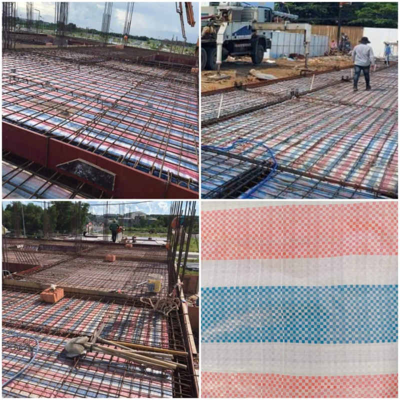 Bạt dứa kẻ sọc dùng để lót sàn đổ bê tông