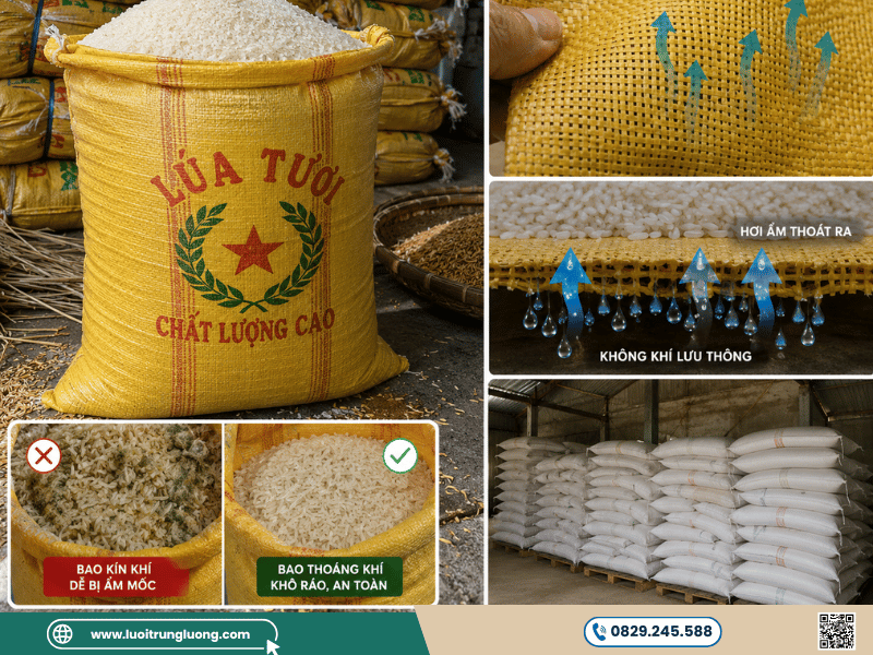 Độ thoáng khí của bao pp đựng lúa để chống hầm hơi, ẩm mốc - Lưới Trung Lương Độ thoáng khí của bao pp đựng lúa để chống hầm hơi, ẩm mốc