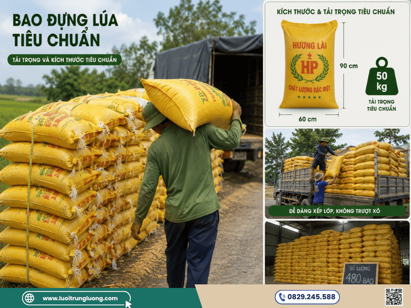 Kích thước và tải trọng tiêu chuẩn của bao đựng lúa - Lưới Trung Lương Kích thước và tải trọng tiêu chuẩn của bao đựng lúa