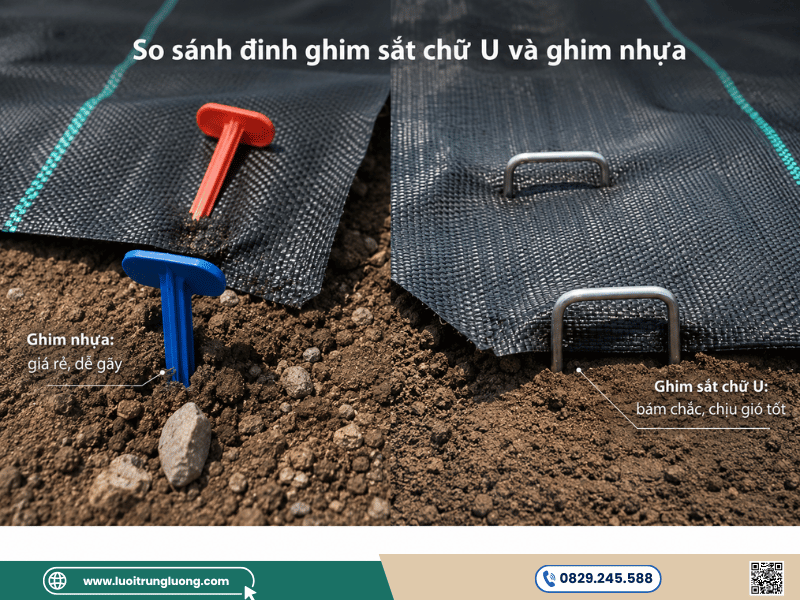Đinh ghim sắt chữ U và ghim nhựa trong cách ghim bạt diệt cỏ - Lưới Trung Lương Đinh ghim sắt chữ U và ghim nhựa trong cách ghim bạt diệt cỏ