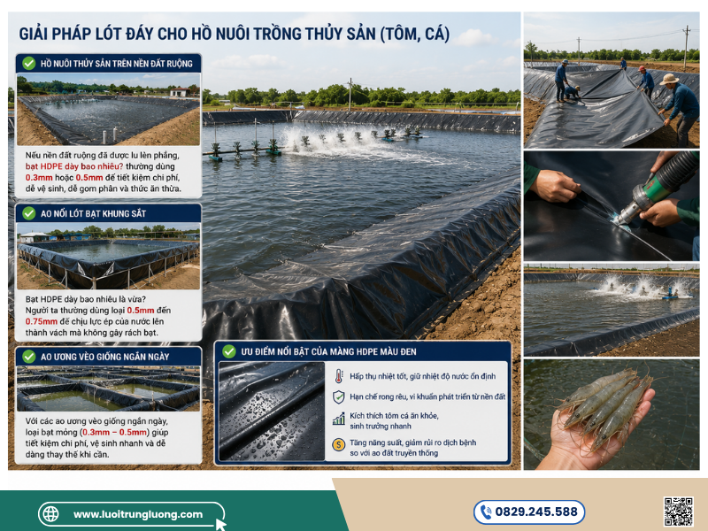 Sử dụng bạt HDPE để lót hồ nuôi trồng thủy sản - Lưới Trung Lương Sử dụng bạt HDPE để lót hồ nuôi trồng thủy sản