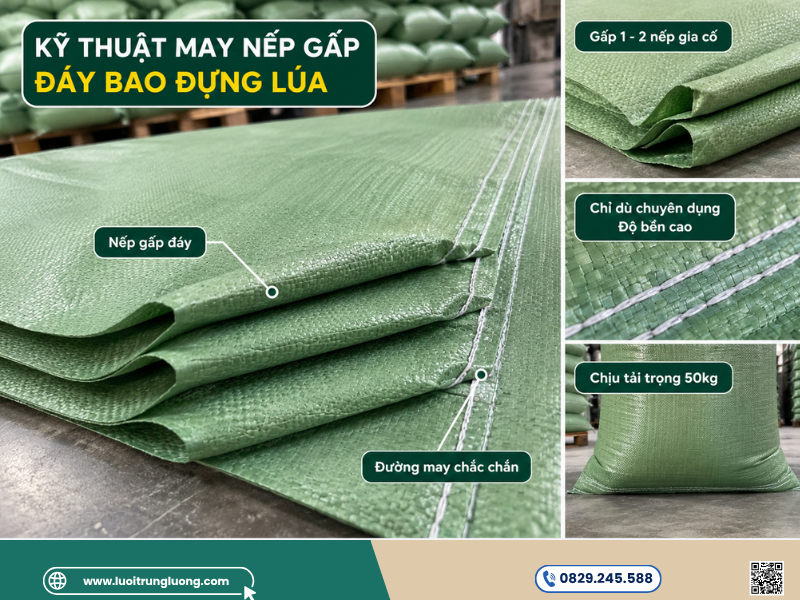 Kỹ thuật may nếp gấp đáy bao đựng lúa - Lưới Trung Lương Kỹ thuật may nếp gấp đáy bao đựng lúa